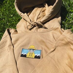 “Larry Fisherman” Hoodie Tan Graphic Pullover with Yellow Graphic men’s M/L